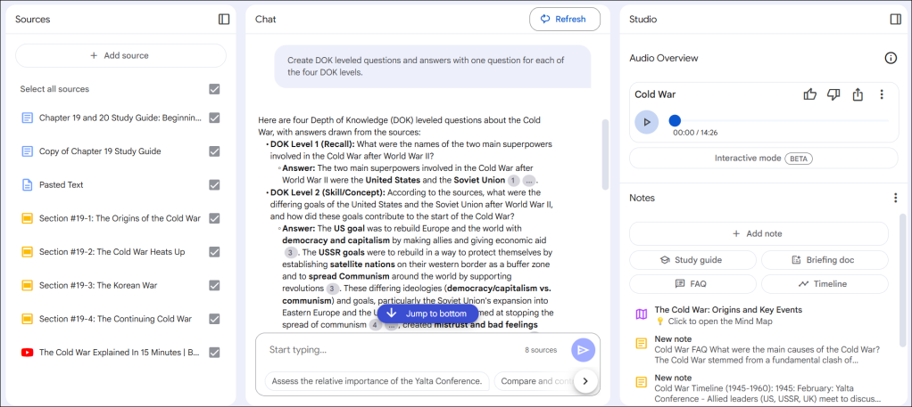Screenshot from NotebookLM for an article about AI tools