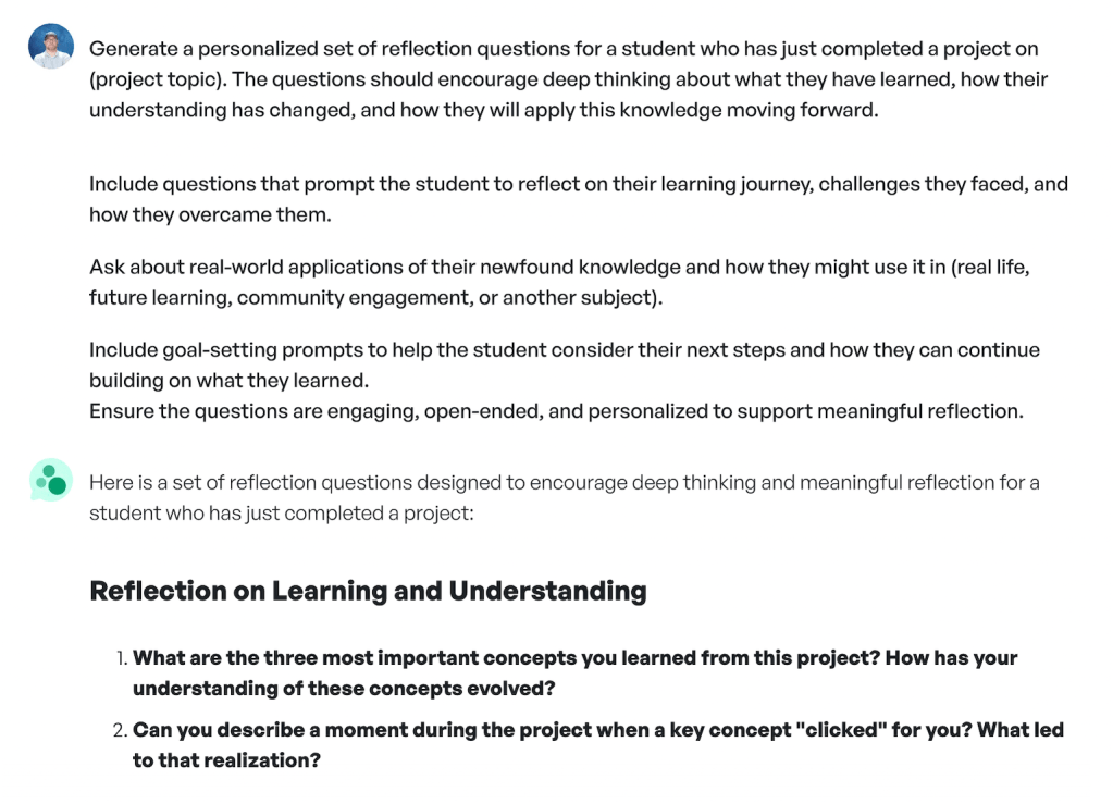 ChatGPT prompt and response
